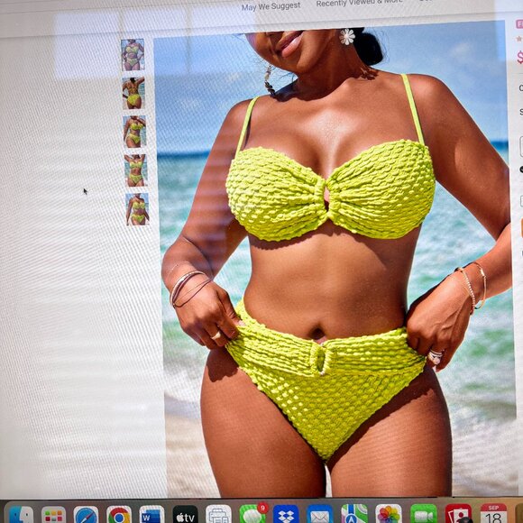 MODLILY DESIGN Cut Out Circular Ring Avocado Green Bikini Set - SZ M - Picture 2 of 7